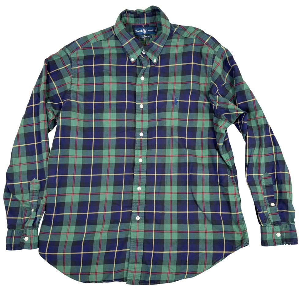 Polo Ralph Lauren Mens XL Classic Fit Green Plaid Flannel Button Down Shirt